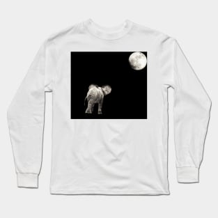 Monochrome | Black and White Series : Baby Elephant and the Moon Long Sleeve T-Shirt